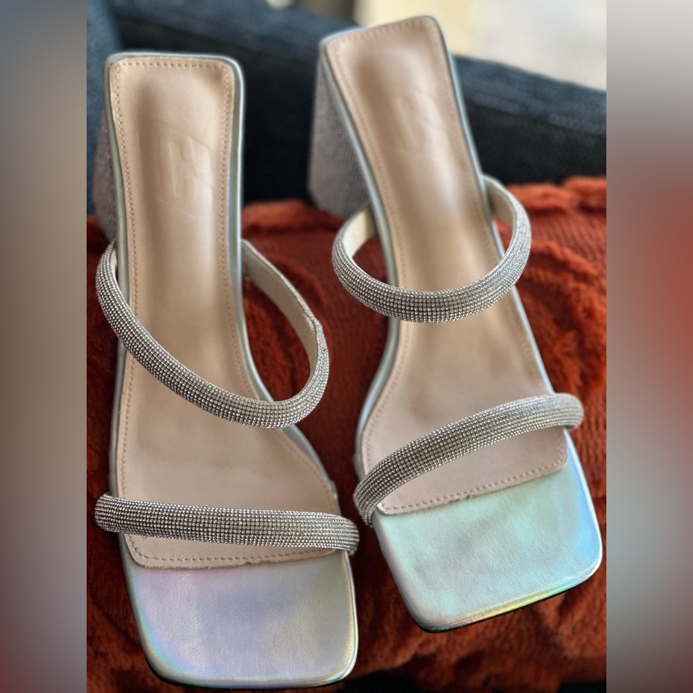 Silver Sparkly Block Heels - Size 11